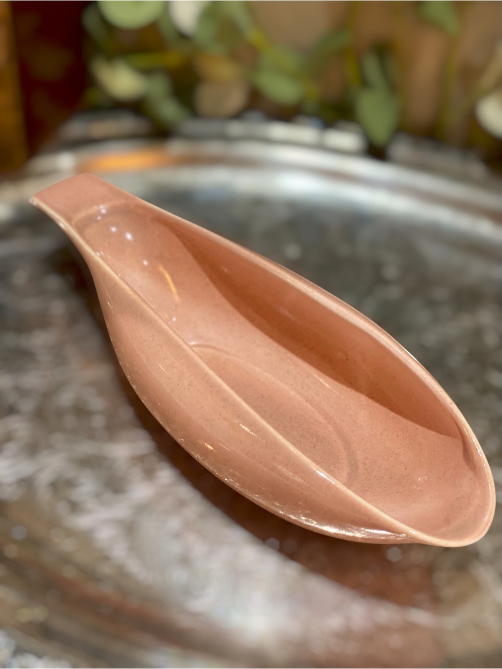 Vintage Russel Wright Gravy Bowl Boat Pink Coral Steubenville Pottery 10” Nice!